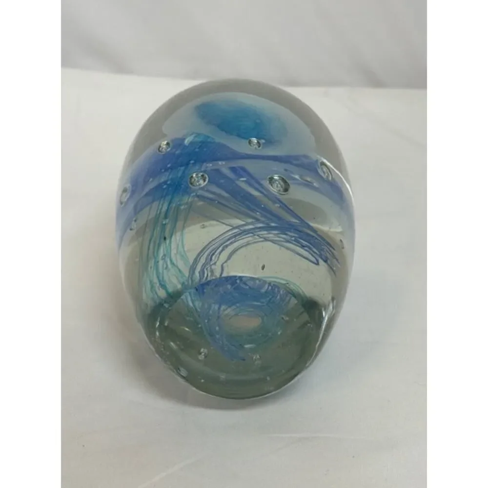 Double Jellyfish Paperweight Blue Clear Possibly Dynasty Gallery Bubbles 6